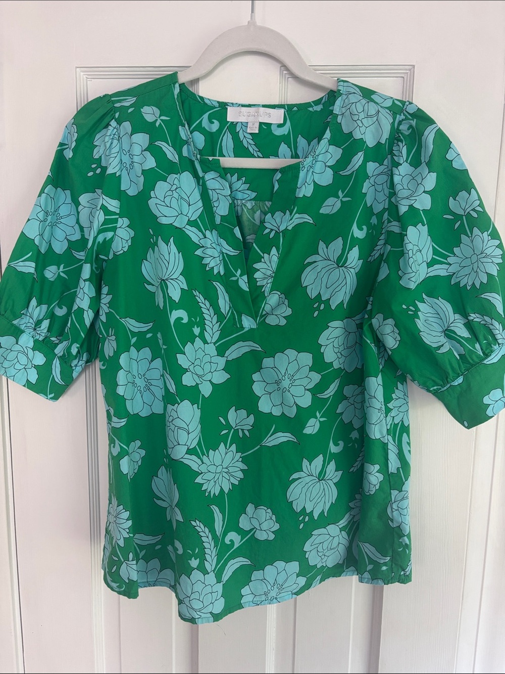 Sugarlips Green Blouse with Light Blue Florals